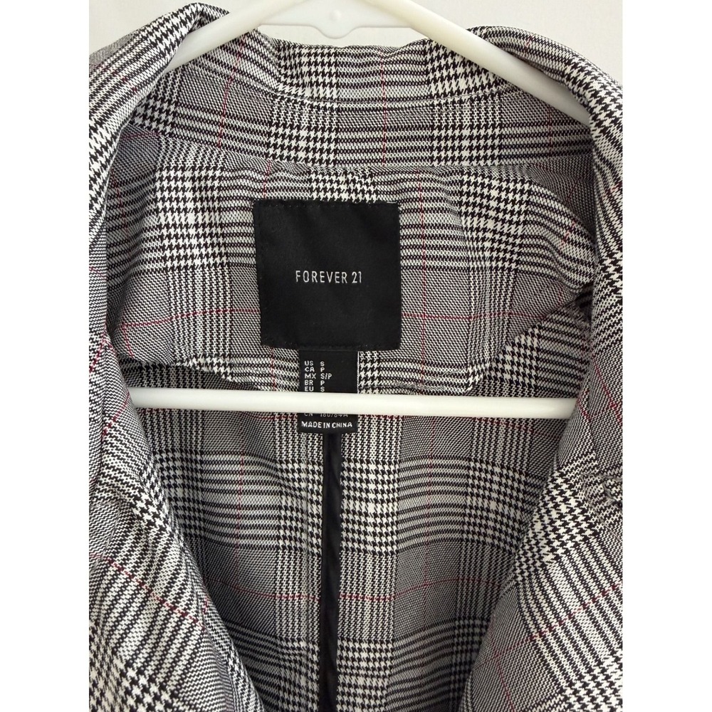 Forever 21 Grey Plaid Double Breasted Trench Coat Jacket Small Glen Check Grey - Picture 2 of 6